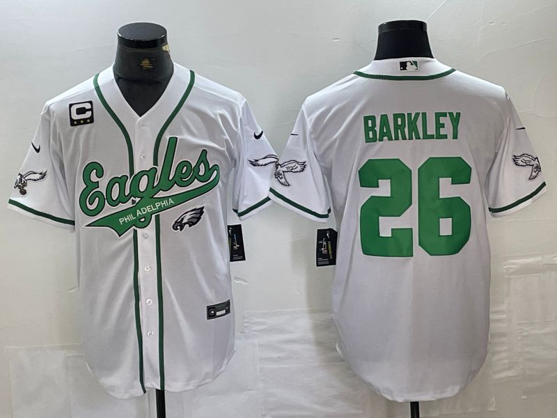 Men Philadelphia Eagles 26 Barkley White 2024 Nike Co branded NFL Jersey style 12